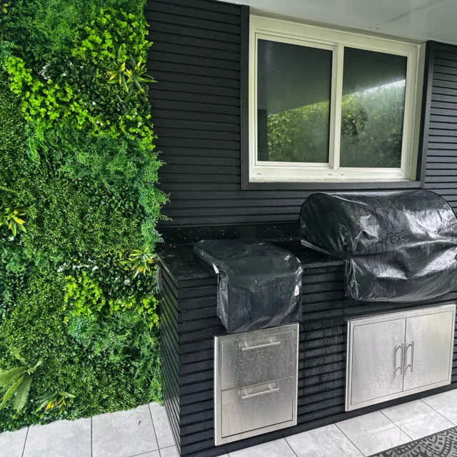 The best summers are yet to come 😎 check out how we elevated our clients backyard. We added plush greenery for the TV section and exterior wall slats to compliment his existing bbq layout. Results are GameChanger, it’s the perfect combo to spruce up any outdoor area #csd3dwalls #3dwalls #3dwall #ivywalls #outdoorwallpanels #outdoorwallslats #wallcladding #miamiaccentwalls #transformation #beforeandafter #pembrokepines #trending #miamideveloper #miamiconstruction #miamioutdoorkitchens #fortlauderdale #pompano #bocaraton #naples #orlando